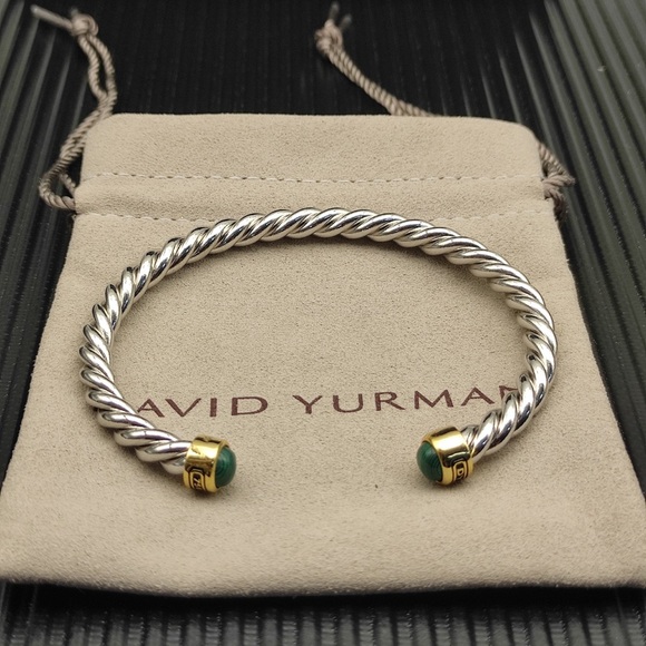 David Yurman Silver Bracelet with Gold and Green Accents - Picture 1 of 6